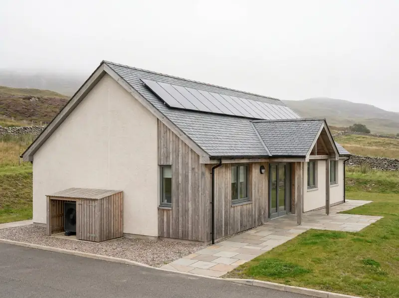 Low-rise rural Scottish public-sector building with subtle solar PV